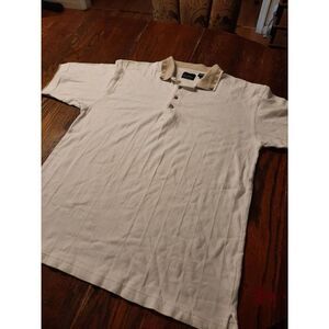 XL Greg Norman Collection White Tan Cotton Short Sleeve Polo Shirt